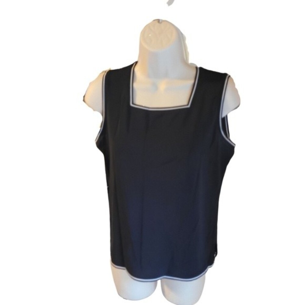 Talbots Sleeveless Black Business Blouse Square Neckline Size Small